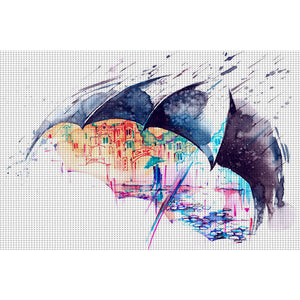 Simple Strokes Of City Under Umbrella - 50*35CM 14CT Stamped Cross Stitch