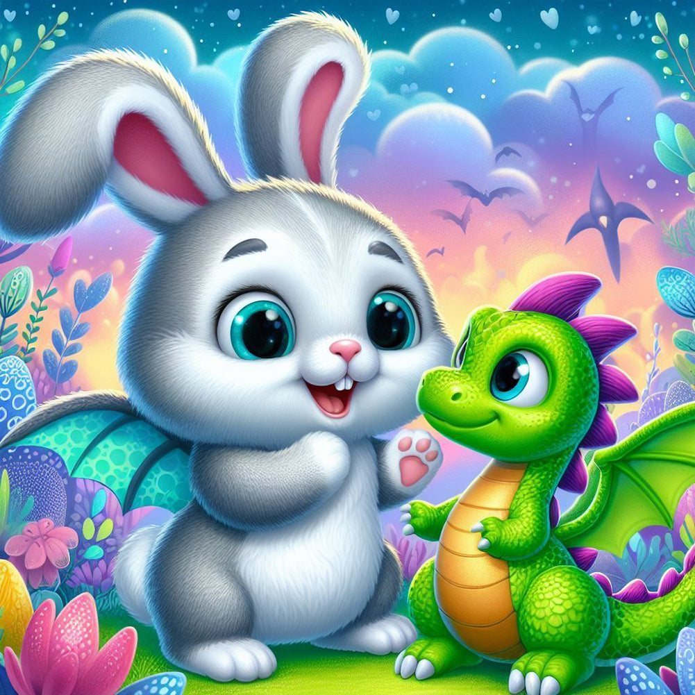 Rabbit And Dinosaur 30*30CM(Canvas) Full Round Drill Diamond Painting