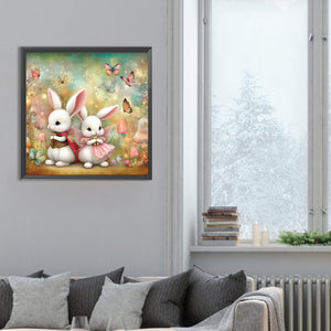 Two White Rabbits 30*30CM(Canvas) Full Round Drill Diamond Painting