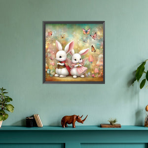 Two White Rabbits 30*30CM(Canvas) Full Round Drill Diamond Painting