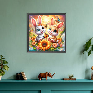 Two Rabbits 30*30CM(Canvas) Full Round Drill Diamond Painting