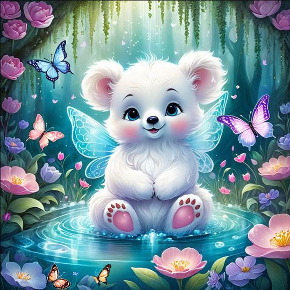 Garden Butterfly Bear 30*30CM(Canvas) Full Round Drill Diamond Painting