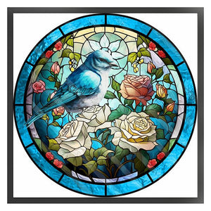 Glass Painting-Birds And Flowers - 40*40CM 11CT Stamped Cross Stitch