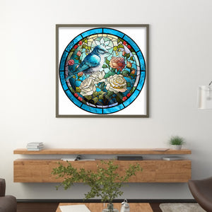 Glass Painting-Birds And Flowers - 40*40CM 11CT Stamped Cross Stitch