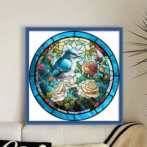 Glass Painting-Birds And Flowers - 40*40CM 11CT Stamped Cross Stitch