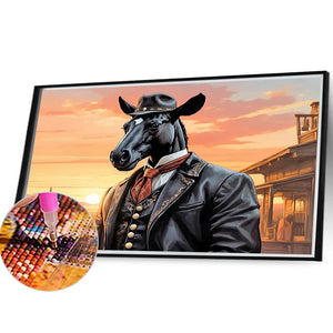Handsome Western Cowboy Dark Horse 40*30CM(Canvas) Full Round Drill Diamond Painting