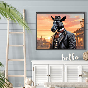 Handsome Western Cowboy Dark Horse 40*30CM(Canvas) Full Round Drill Diamond Painting
