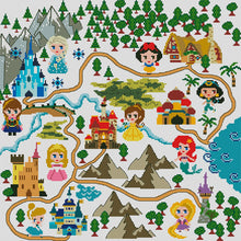 Load image into Gallery viewer, Disney Princesses On Map - 50*50CM 11CT Stamped Cross Stitch

