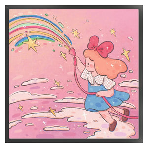 Little Girl Letting Off A Rainbow - 50*50CM 11CT Stamped Cross Stitch