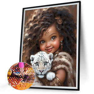 Girl Holding Tiger Cub 40*50CM(Canvas) Full Round Drill Diamond Painting