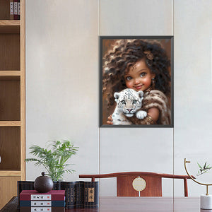 Girl Holding Tiger Cub 40*50CM(Canvas) Full Round Drill Diamond Painting
