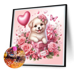 Love Rose Puppy 30*30CM(Canvas) Full Round Drill Diamond Painting