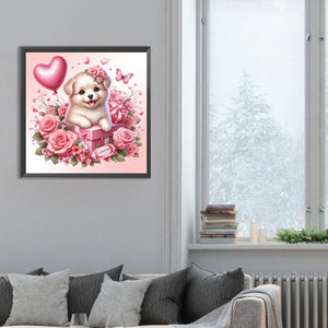 Love Rose Puppy 30*30CM(Canvas) Full Round Drill Diamond Painting