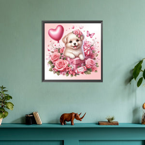 Love Rose Puppy 30*30CM(Canvas) Full Round Drill Diamond Painting