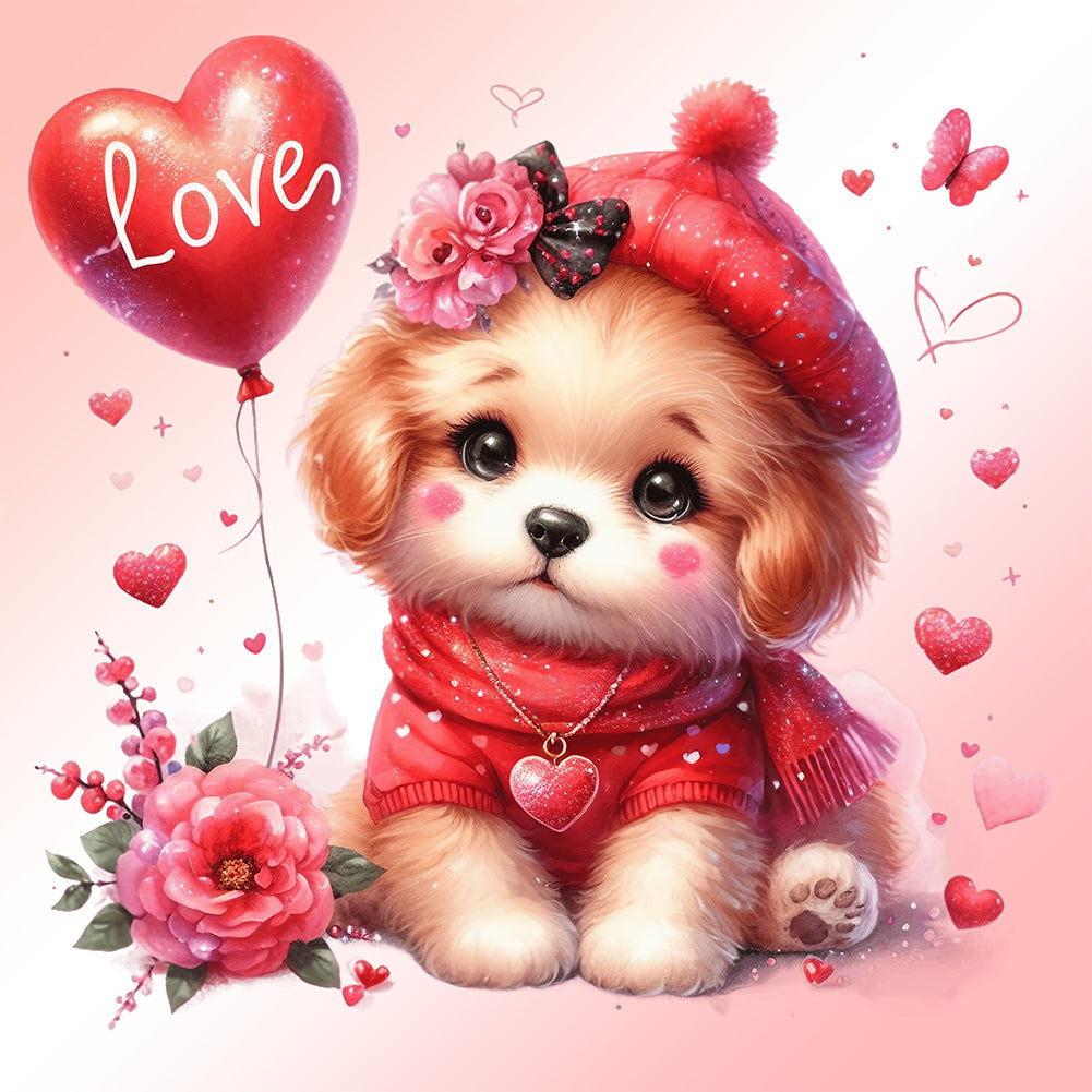 Love Rose Dog 30*30CM(Canvas) Full Round Drill Diamond Painting