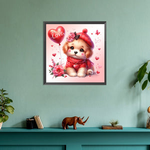 Love Rose Dog 30*30CM(Canvas) Full Round Drill Diamond Painting