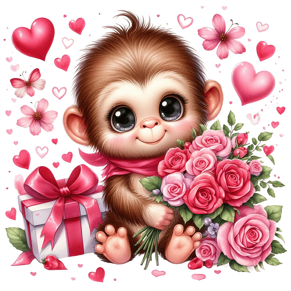 Love Rose Monkey 30*30CM(Canvas) Full Round Drill Diamond Painting