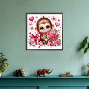 Love Rose Monkey 30*30CM(Canvas) Full Round Drill Diamond Painting