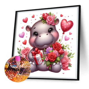 Love Rose Hippopotamus 30*30CM(Canvas) Full Round Drill Diamond Painting