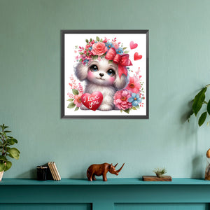 Love Rose White Dog 30*30CM(Canvas) Full Round Drill Diamond Painting