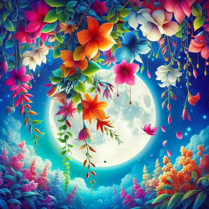 Flower Under The Moon 30*30CM(Canvas) Full Round Drill Diamond Painting