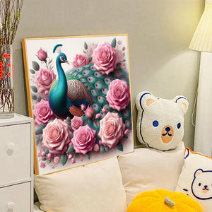 Pink Rose Peacock 40*40CM(Canvas) Full Round Drill Diamond Painting