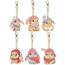 Load image into Gallery viewer, 6 PCS Double Sided Special Shape Diamond Painting Keychain (Drooping Ear Rabbit)
