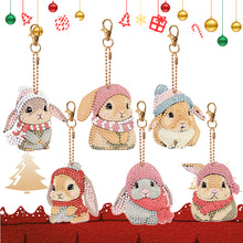 Load image into Gallery viewer, 6 PCS Double Sided Special Shape Diamond Painting Keychain (Drooping Ear Rabbit)
