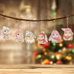 6 PCS Double Sided Special Shape Diamond Painting Keychain (Drooping Ear Rabbit)