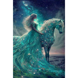 Horse And Princess Under The Starry Sky 40*60CM(Picture) Full AB Round Drill Diamond Painting