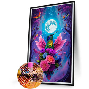 Hummingbird And Flowers Under Moon 40*65CM(Picture) Full AB Round Drill Diamond Painting