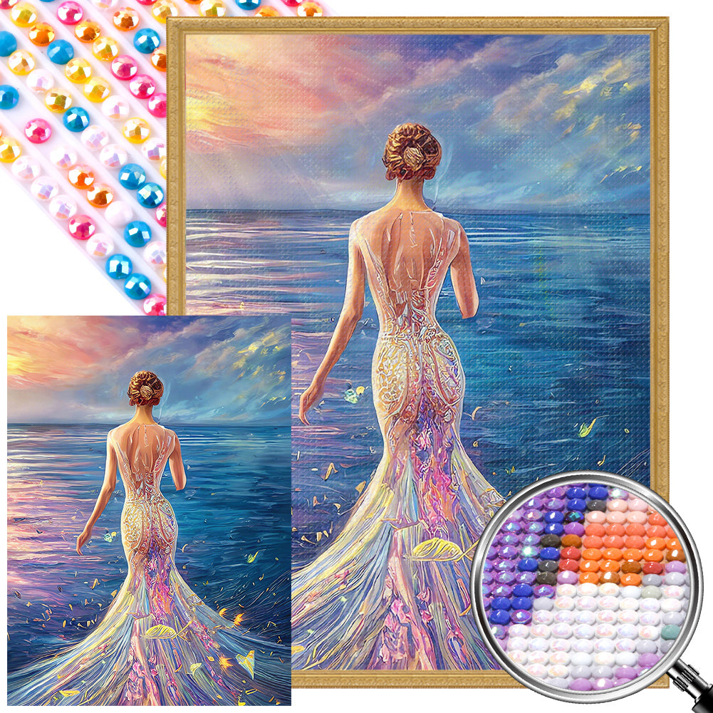 Princess In Seaside Fishtail Skirt 40*55CM(Picture) Full AB Round Drill Diamond Painting