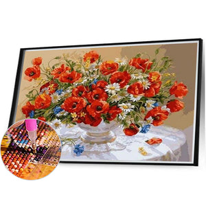Vintage Oil Painting Poppy Flower 40*30CM(Picture) Full Square Drill Diamond Painting
