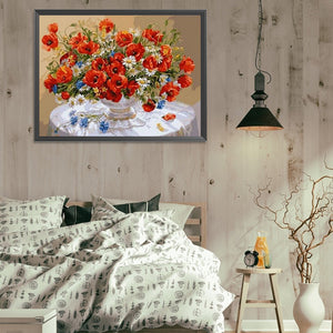 Vintage Oil Painting Poppy Flower 40*30CM(Picture) Full Square Drill Diamond Painting