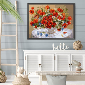 Vintage Oil Painting Poppy Flower 40*30CM(Picture) Full Square Drill Diamond Painting