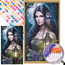 Load image into Gallery viewer, The Lady With The Lamp And The Owl 40*70CM(Picture) Full AB Round Drill Diamond Painting
