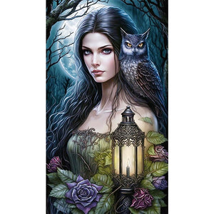 The Lady With The Lamp And The Owl 40*70CM(Picture) Full AB Round Drill Diamond Painting