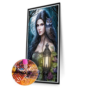 The Lady With The Lamp And The Owl 40*70CM(Picture) Full AB Round Drill Diamond Painting