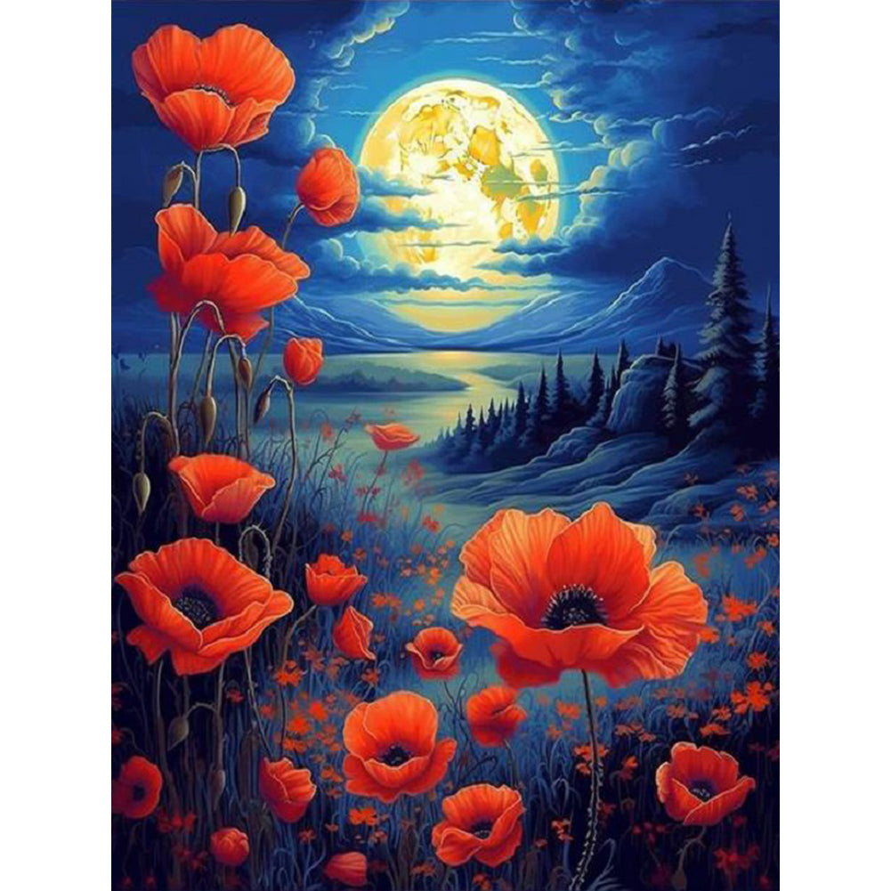 Poppies Under The Moonlight 30*40CM(Canvas) Full Round Drill Diamond Painting