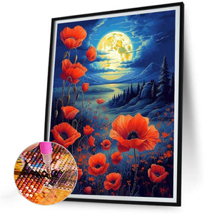 Poppies Under The Moonlight 30*40CM(Canvas) Full Round Drill Diamond Painting