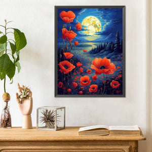 Poppies Under The Moonlight 30*40CM(Canvas) Full Round Drill Diamond Painting