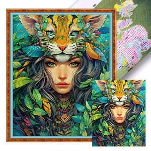 Flower Woman And Tiger - 40*50CM 16CT Stamped Cross Stitch