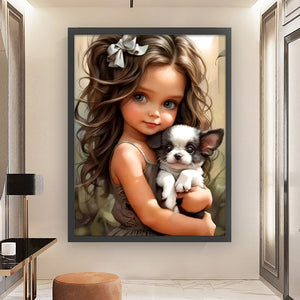 Big-Eyed Girl And Puppy - 50*65CM 14CT Counted Cross Stitch