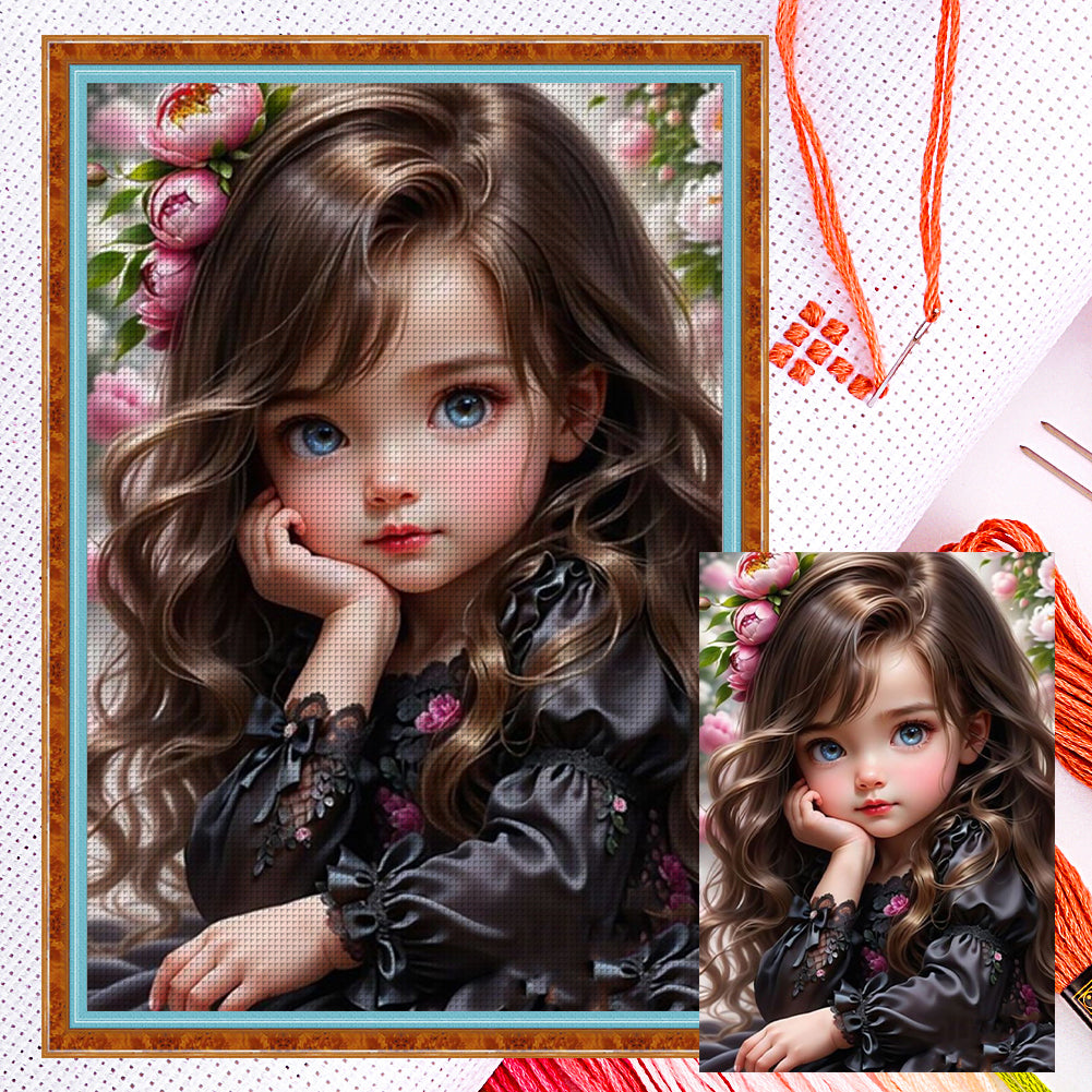 Curly Hair Big Eyed Girl - 50*70CM 14CT Counted Cross Stitch