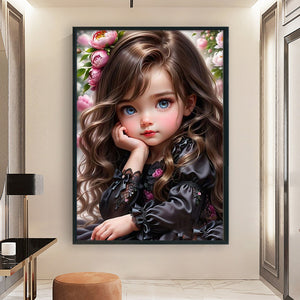 Curly Hair Big Eyed Girl - 50*70CM 14CT Counted Cross Stitch