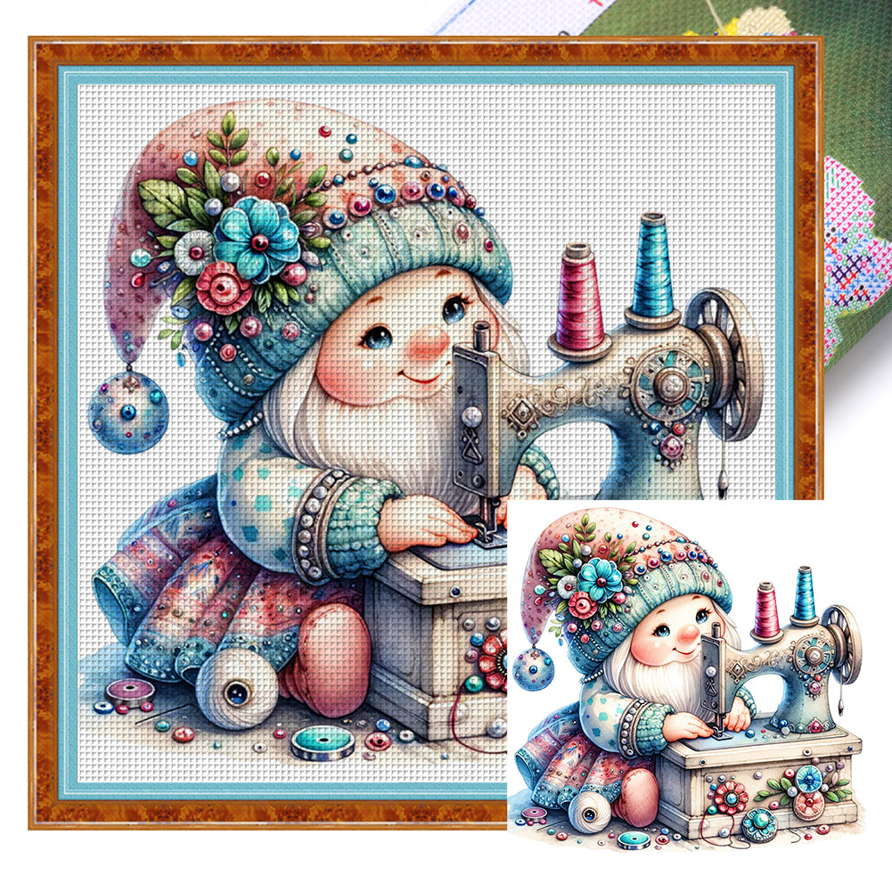 Sewing Machine Gnome - 30*30CM 18CT Stamped Cross Stitch