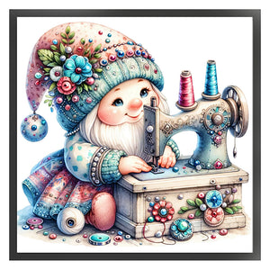 Sewing Machine Gnome - 30*30CM 18CT Stamped Cross Stitch