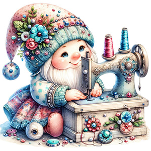 Sewing Machine Gnome - 30*30CM 18CT Stamped Cross Stitch