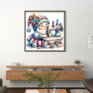 Sewing Machine Gnome - 30*30CM 18CT Stamped Cross Stitch