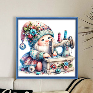 Sewing Machine Gnome - 30*30CM 18CT Stamped Cross Stitch